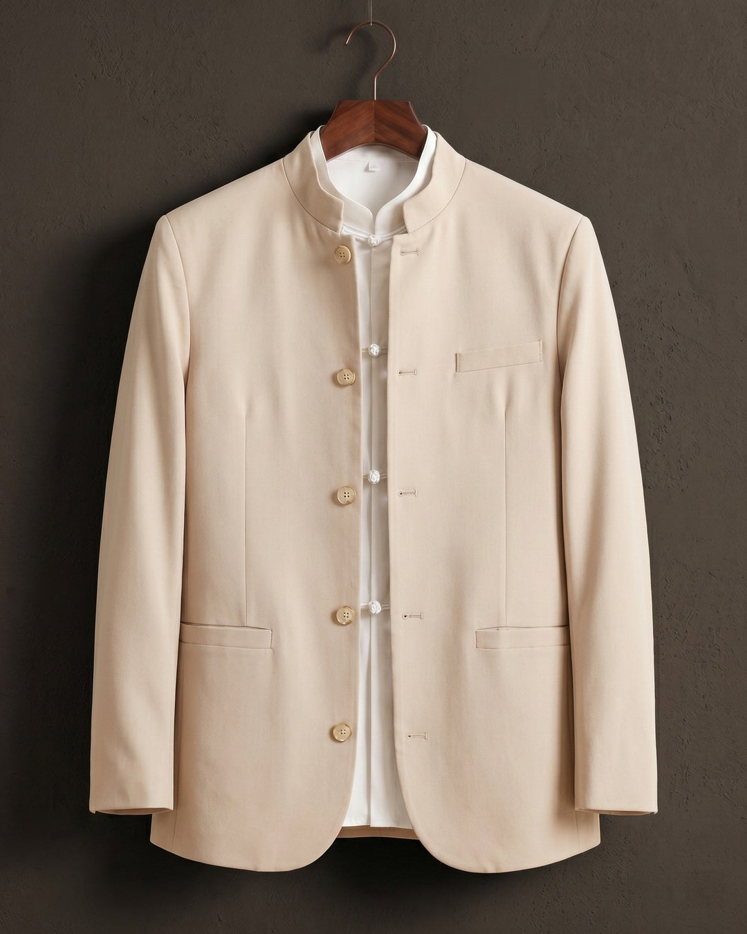Mao Collar Waistcoat with Piped Pockets for Men