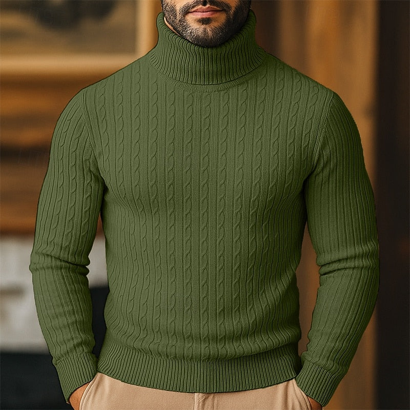 Curtis | Men's Cable Knit Turtleneck Sweater with Full Collar