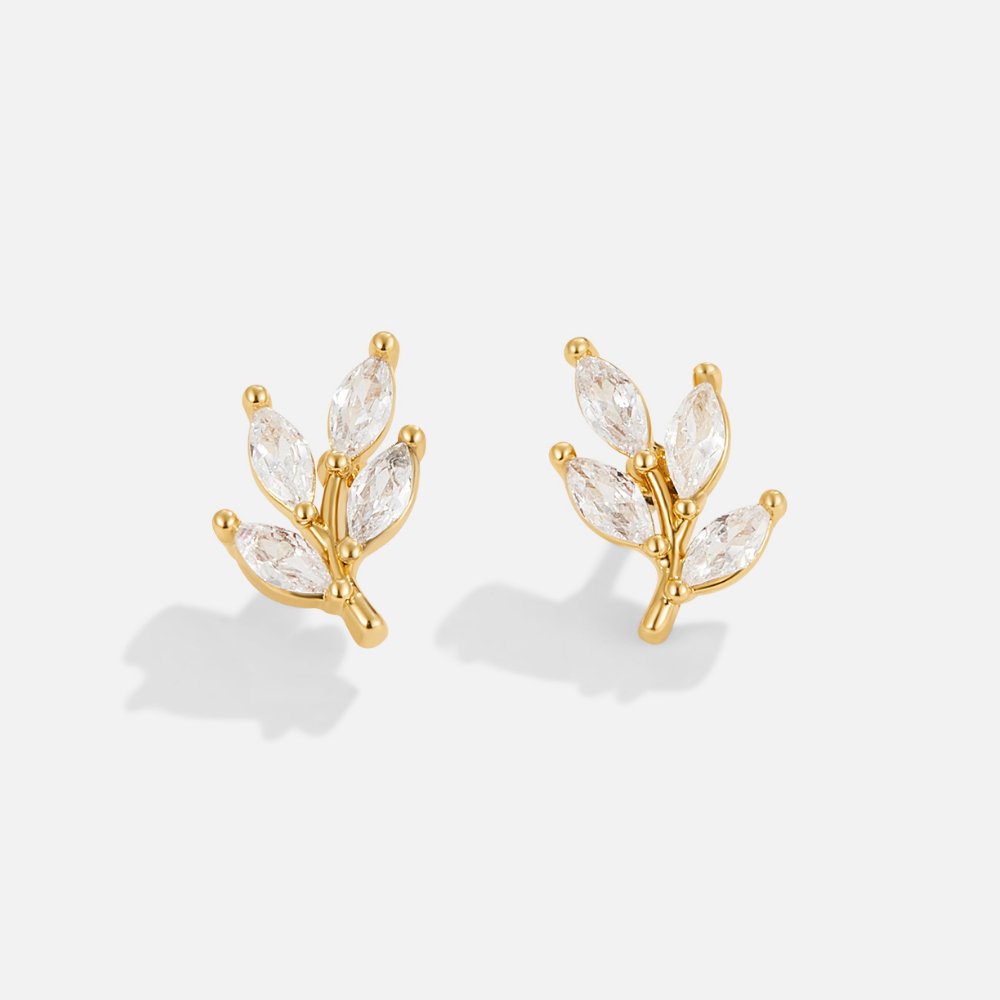 Elegant crystal earrings with leaf motif