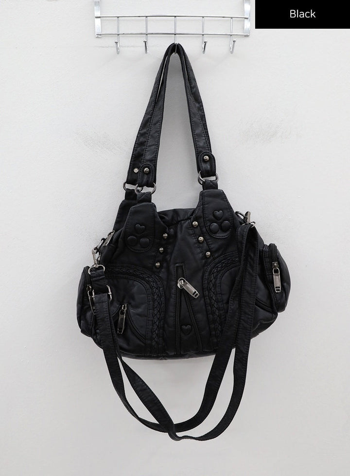 Taranta - Black Shoulder Bag with Studs