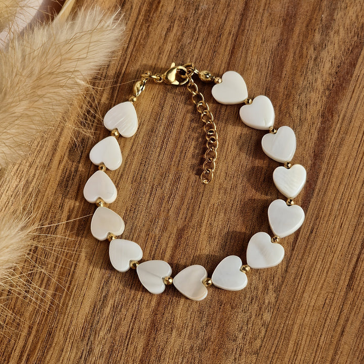 Bohemian Natural Stone Shell Heart Bracelet - Elena Harper