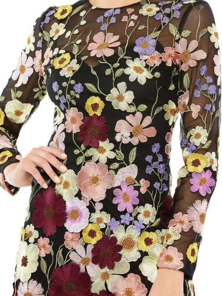 3D Floral Embroidered Dress - Sustainable All-Season Style