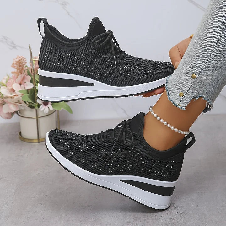Women's Knit Platform Sneakers Lace-Up Lightweight