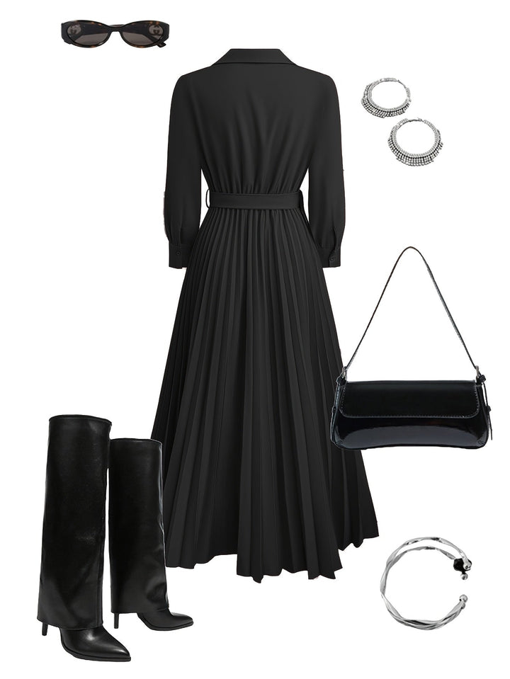 Women's Elegant Pleated V-Neck Dress