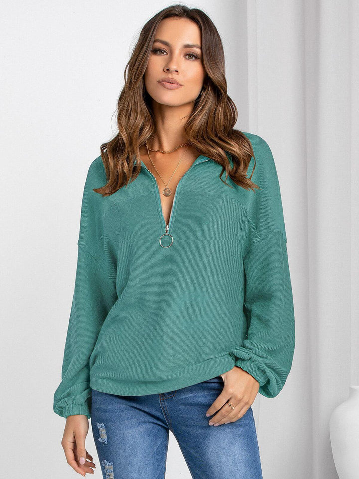 Women's Casual Loose Half-Zip Knitted Jumper, view 3 - Elena Harper