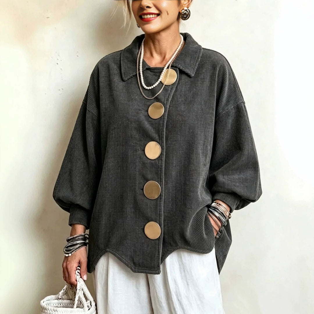 Corduroy Velvet Women's Jacket with Metal Buttons - Retro and Structured