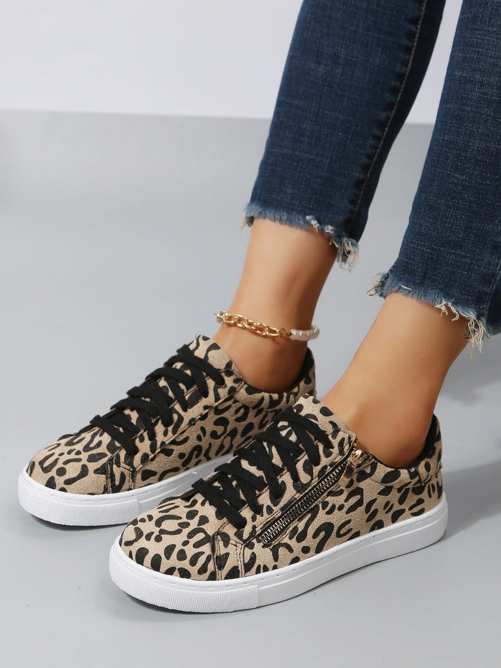 Casual Women's Animal Print Sneakers with Side Zipper - Camila