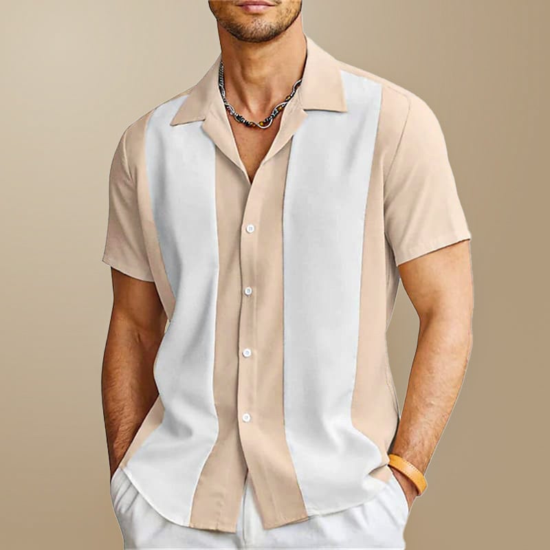 Men's Short Sleeve Color Block Vertical Stripe Shirt, view 2 - Elena Harper