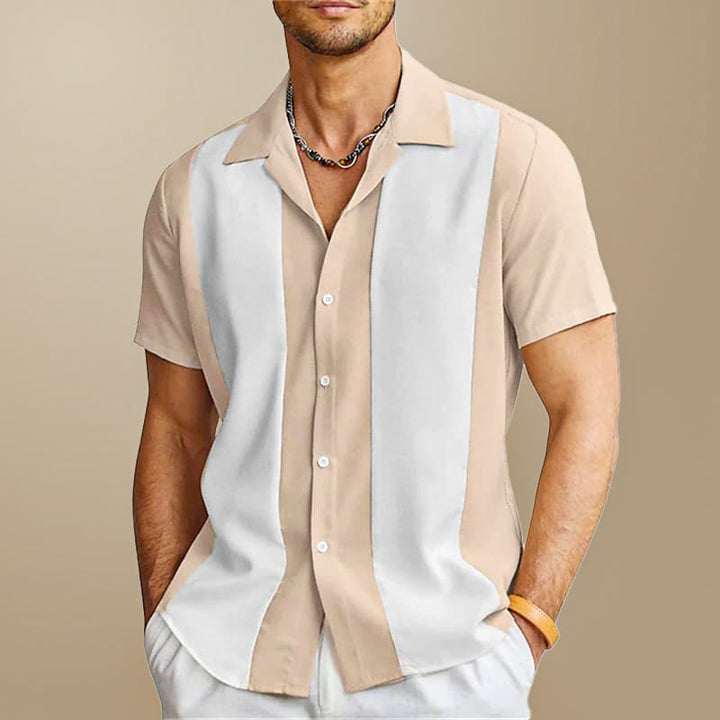 Men's Short Sleeve Color Block Vertical Stripe Shirt, view 2 - Elena Harper