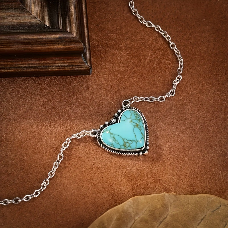 Bohemian Style Turquoise Heart Pendant Necklace - Elena Harper