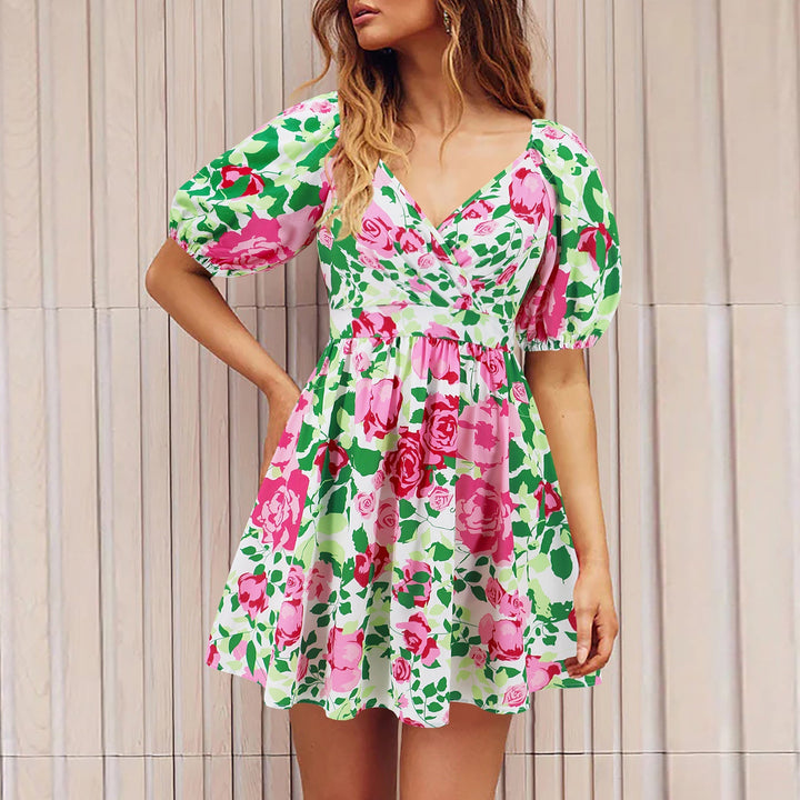 Val - Floral Printed Dress with V-Neck