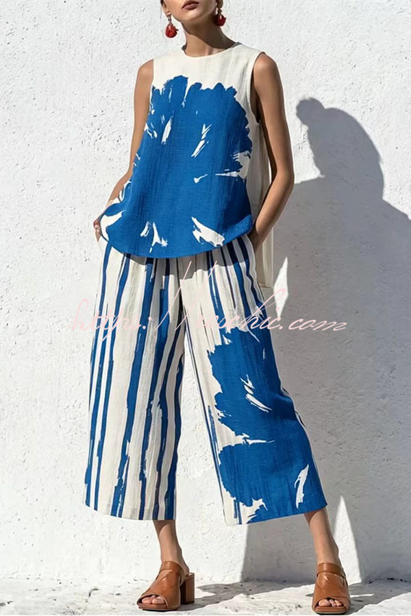 Abstract Brushstroke Sleeveless Tunic & Cropped Pant Set