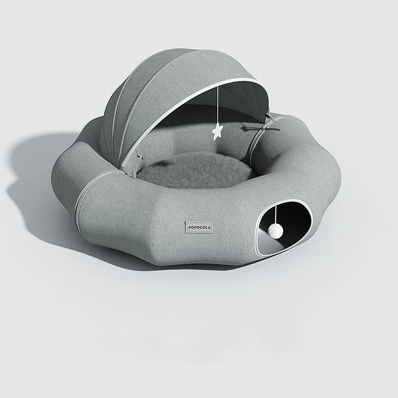 Cozy Pet Bed with Removable Roof & Play Toy for Cats & Small Dogs
