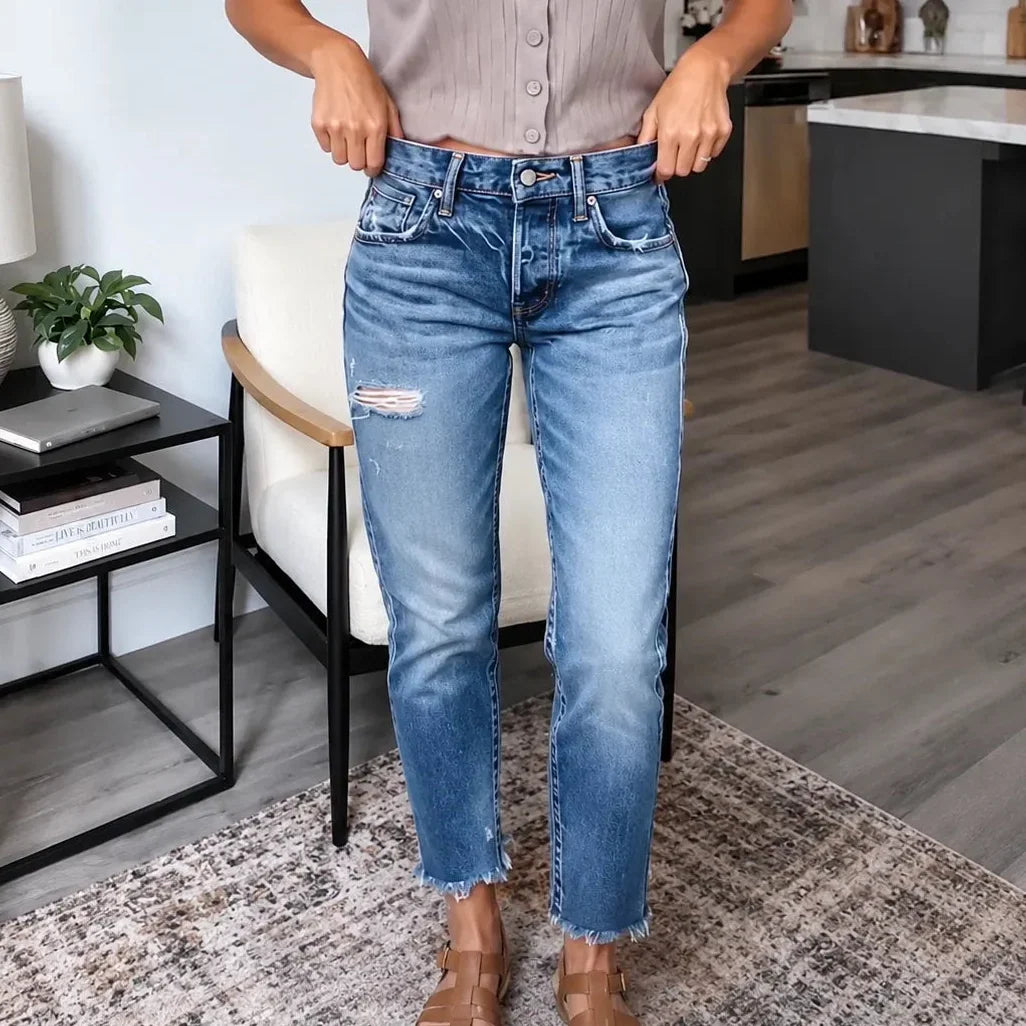 Denara Soft Stretch Distressed Cropped Jeans for Women - Elena Harper