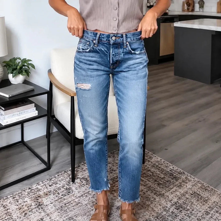 Denara Soft Stretch Distressed Cropped Jeans for Women - Elena Harper