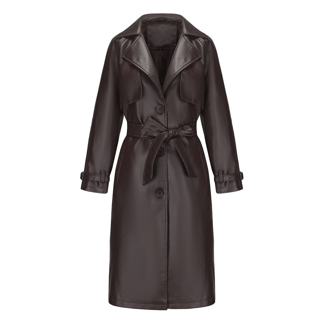 Elegant Premium Long Coat for Women Belted Coat with Notched Collar and Loose Fit, view 9 - Elena Harper