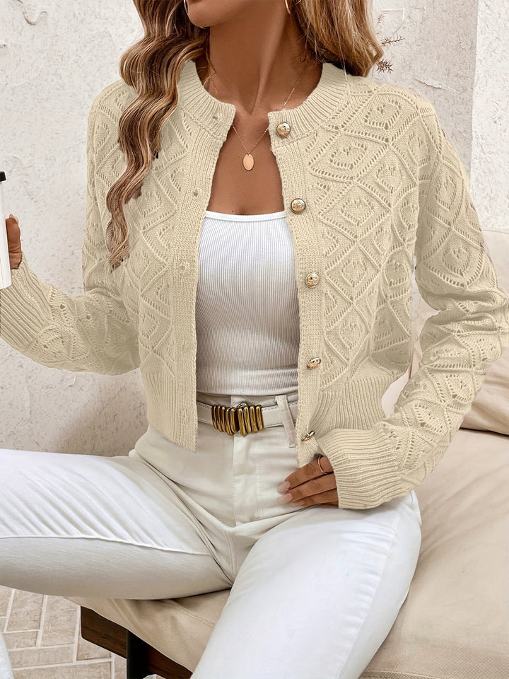 Women's Buttoned Openwork Cardigan - Elegant and Lightweight