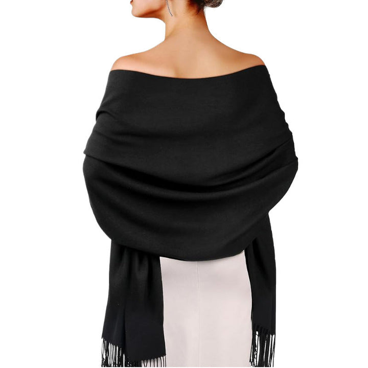 Solid Wool Scarf with Fringes for Women