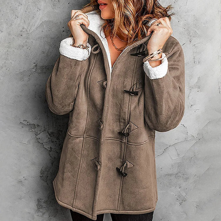 Suede Hooded Coat with Fleece Lining for Women