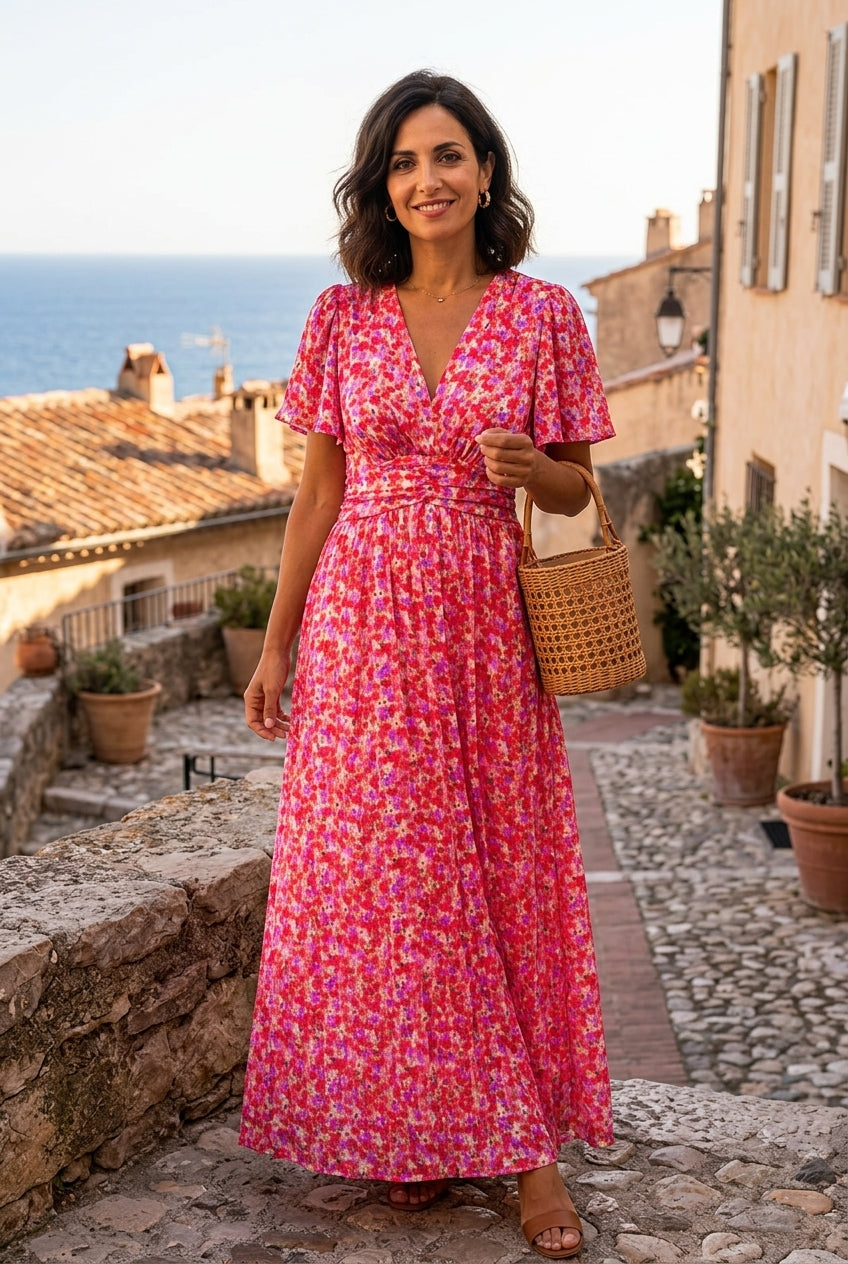 Élina Long flowy dress with floral patterns - Elena Harper