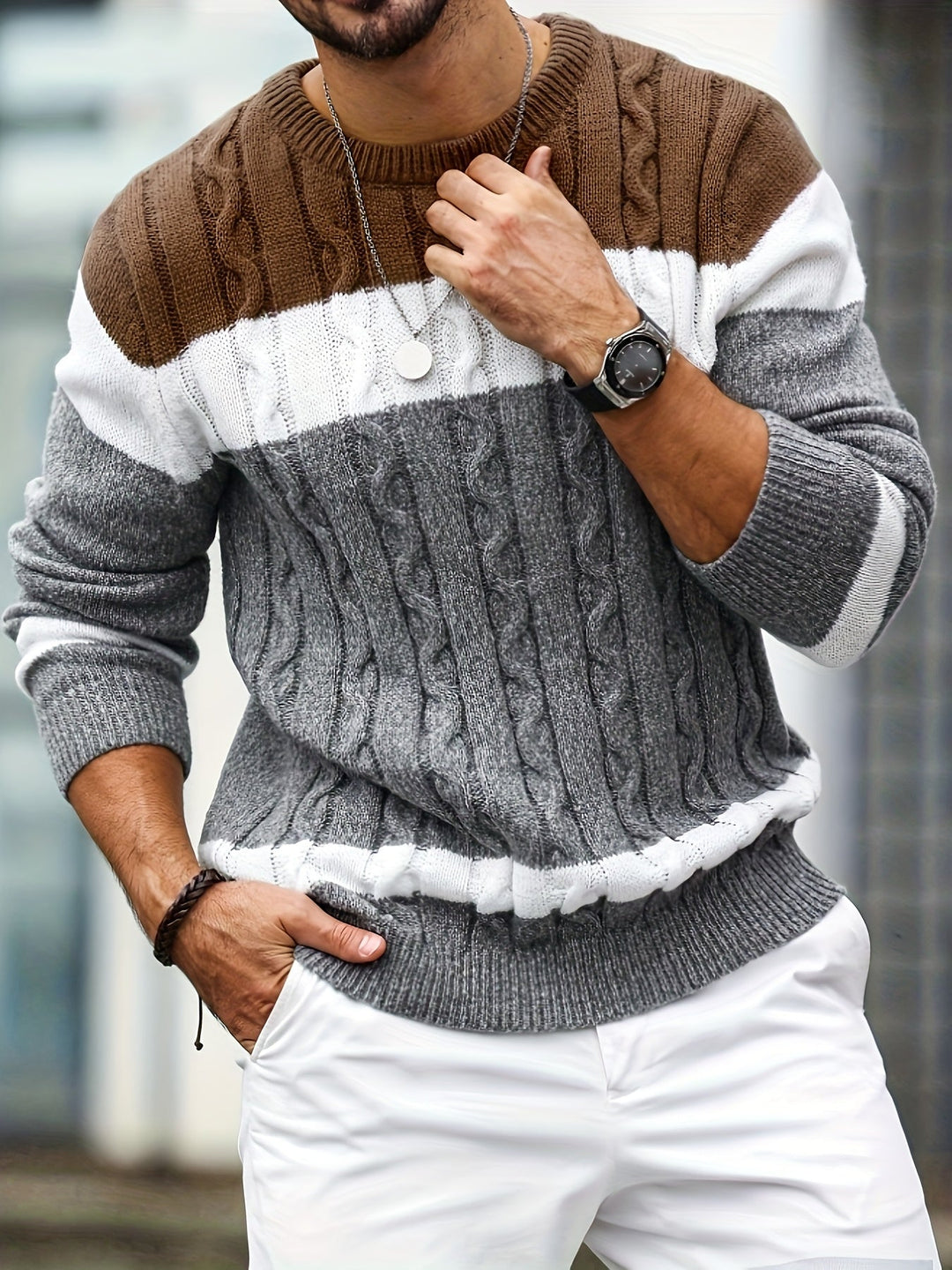 LAURENT MONACO | COLOR BLOCK KNIT PULLOVER FOR MEN
