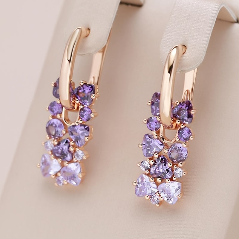 Elegant Purple Zirconia Gold Plated Hoop Earrings - Elena Harper