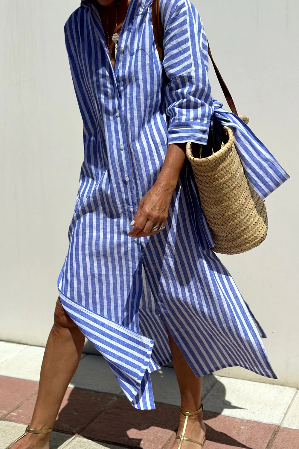RELAXED STRIPED MIDI DRESS FOR WOMEN