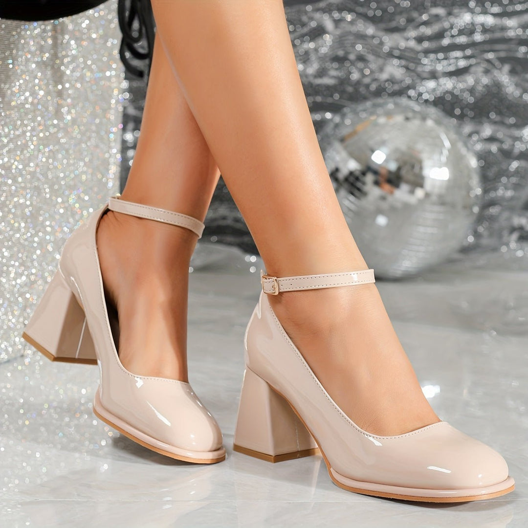 Celeste | Classic and Stylish High-Gloss Pumps with Block Heel