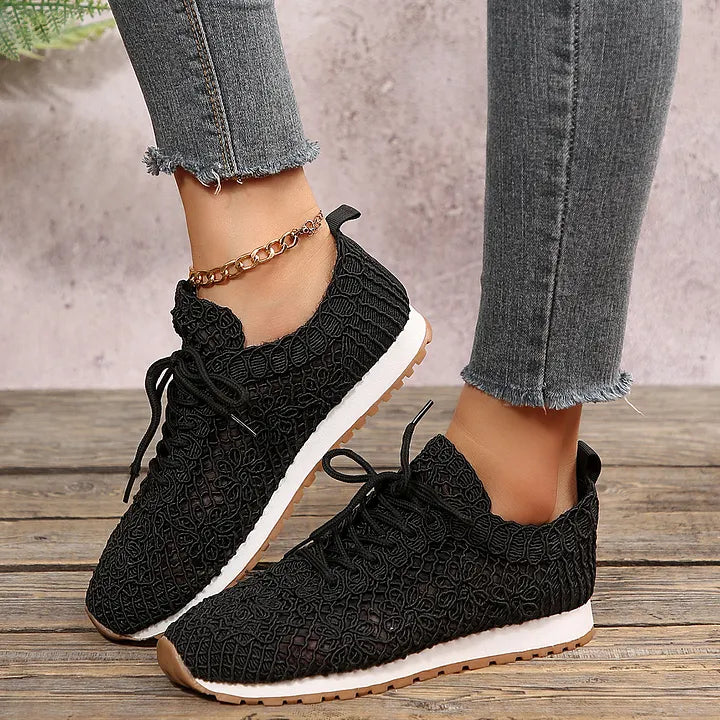 Susannah Breathable Knit Sneaker with Lacing, view 9 - Elena Harper