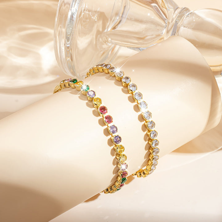 Elegant Multicolor Gemstone Gold Plated Tennis Bracelet - Elena Harper
