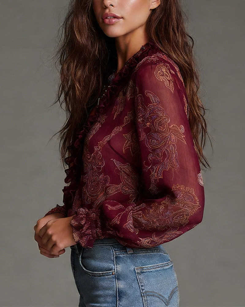 Demi Zip Ruffled Retro Blouse - Elena Harper