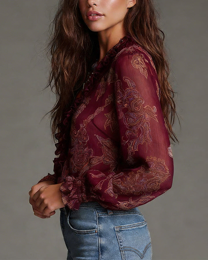 Demi Zip Ruffled Retro Blouse - Elena Harper