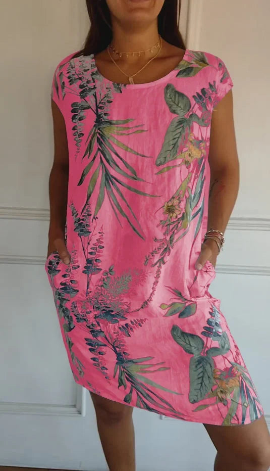 Printed summer dress in cotton and linen for women with pockets - Elena Harper
