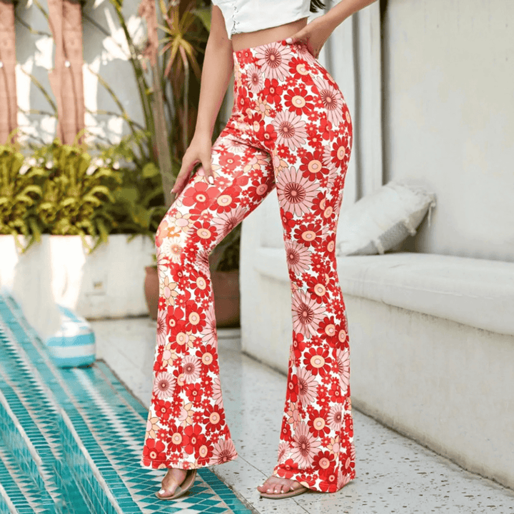 High-Waisted Floral Flared Trousers