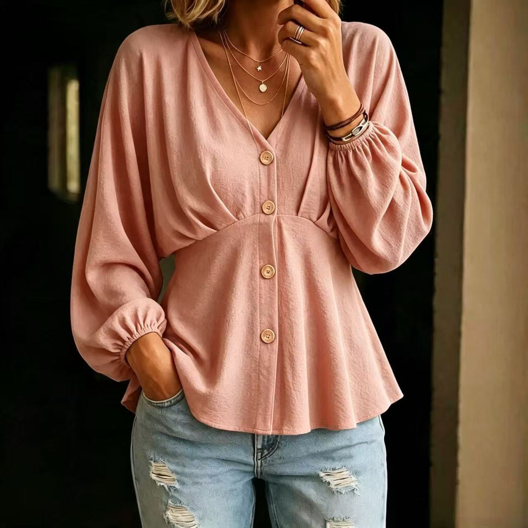 Draped blouse for women with lantern sleeves - Fluid and versatile