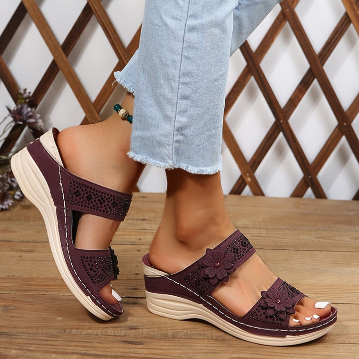 Delor Floral Wedge Slides