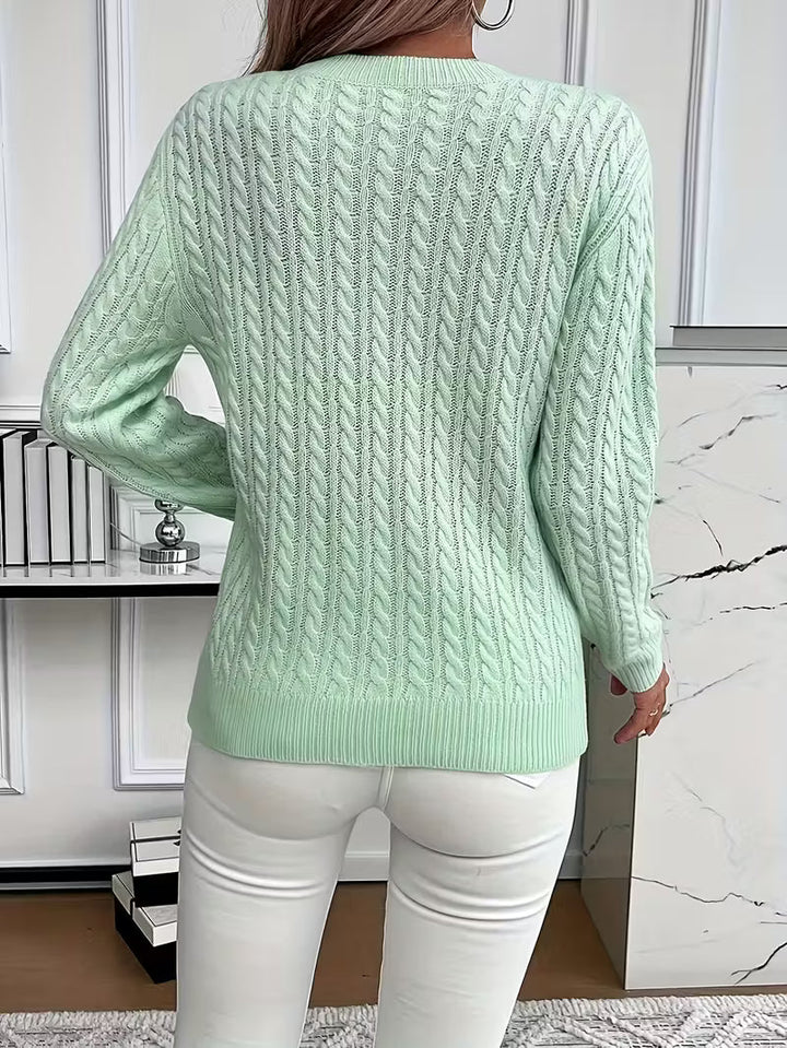 Adriana Cable-knit Cozy Long-sleeve Sweater - Elena Harper