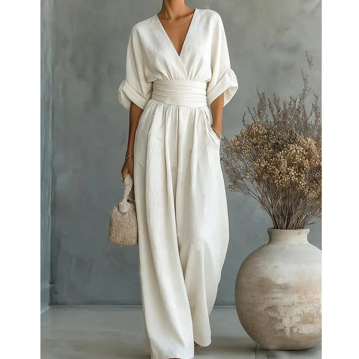 Elegant Women's Jumpsuit with V-Neck and Wide Legs