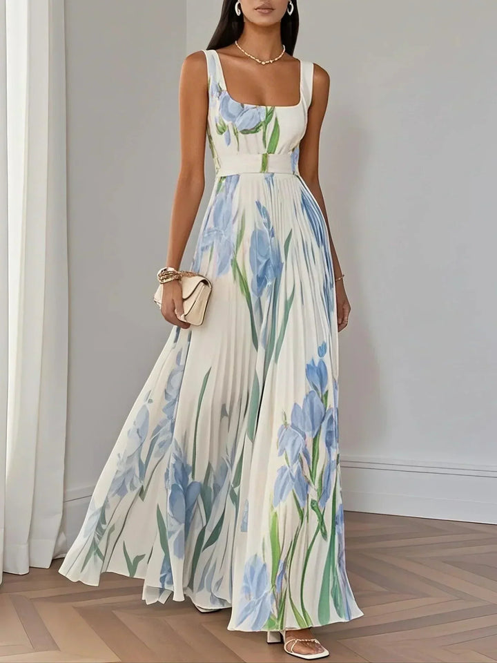 Long Pleated Mousseline Dress Timeless Elegance - Elena Harper