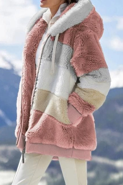 Women's Hooded Fleece Jacket with Color Blocks