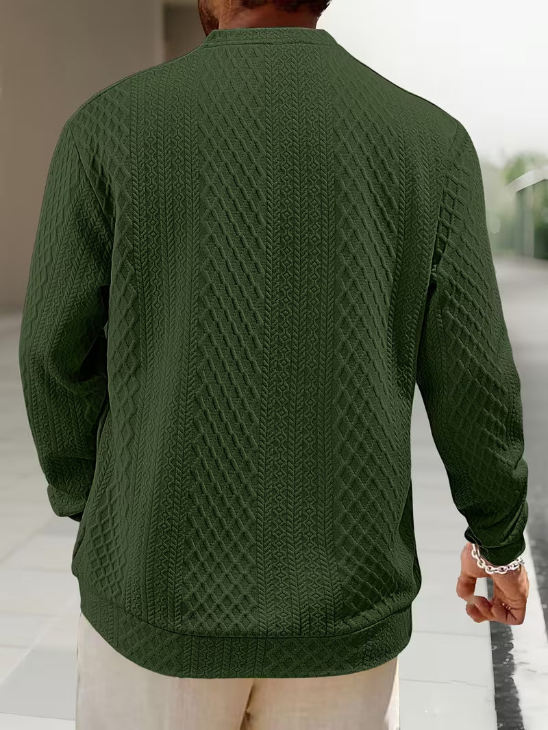 Mathew – Geometric Knitted Long Sleeve Henley Sweater