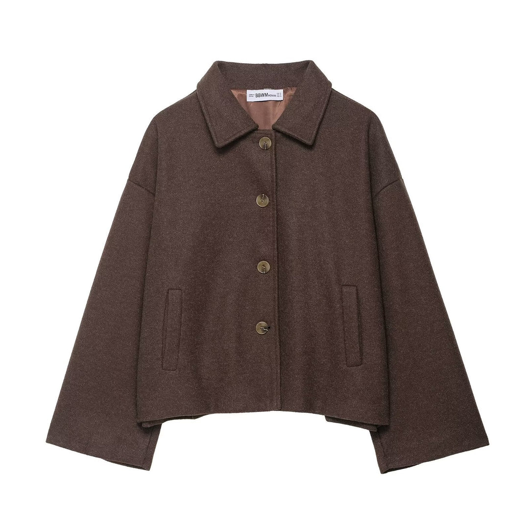 Short Women's Coat with Notched Collar - Chic and Soft