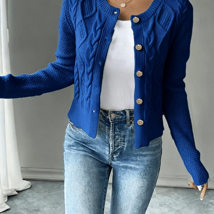 Isabelle - Elegant Twisted Knit Cardigan with Round Neck