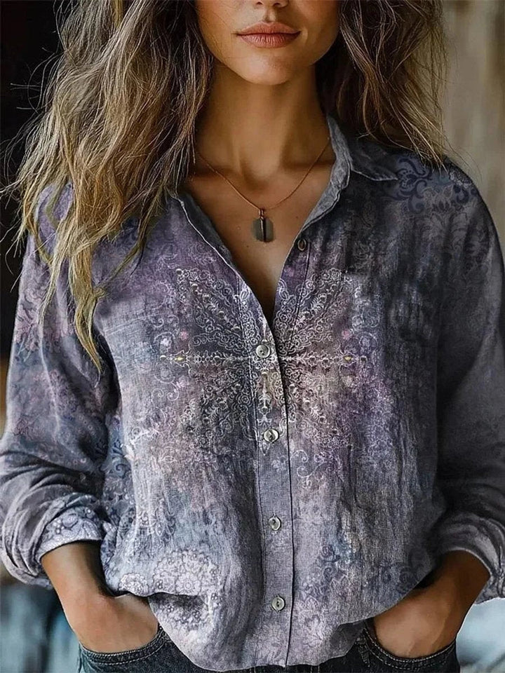 Elisabeth | Women's Boho Long Sleeve Button-Up Blouse with Floral Pattern