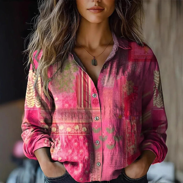 Elisabeth | Women's Boho Long Sleeve Button-Up Blouse with Floral Pattern