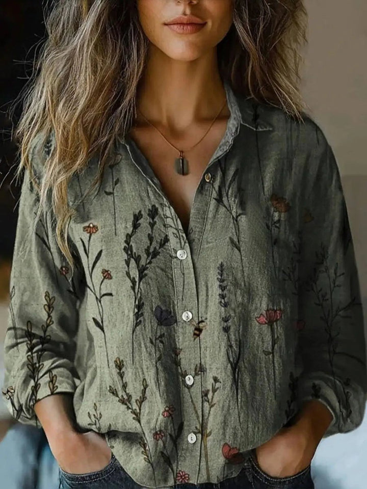 Elisabeth | Women's Boho Long Sleeve Button-Up Blouse with Floral Pattern