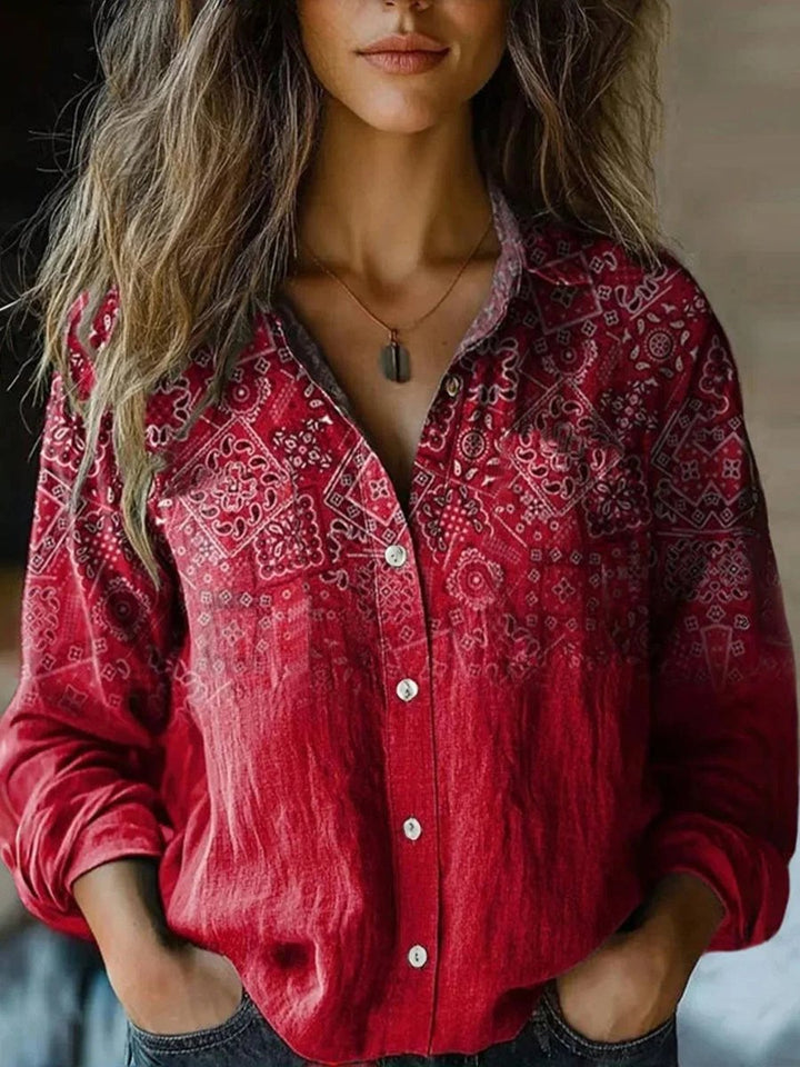 Elisabeth | Women's Boho Long Sleeve Button-Up Blouse with Floral Pattern