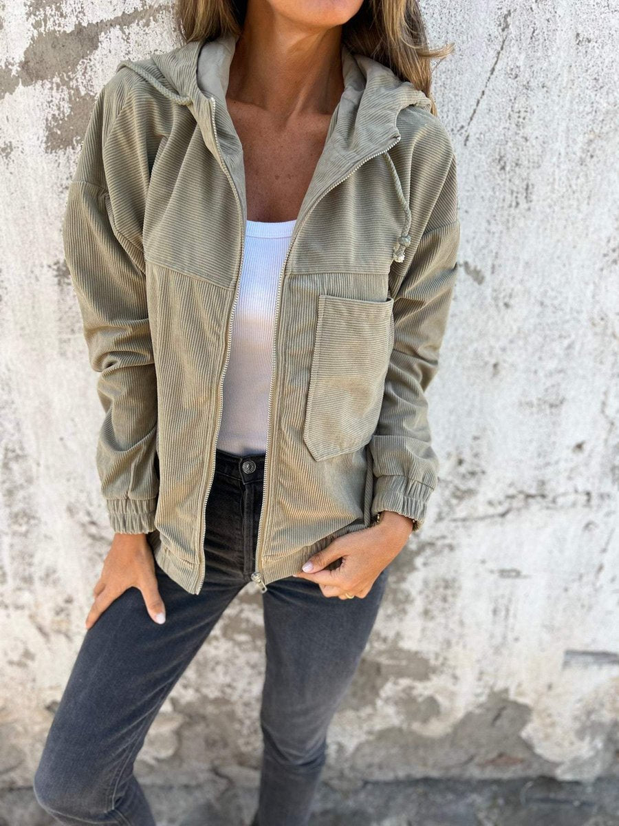 Mia | Women's Corduroy Hooded Jacket with Zipper Oversized Casual Jacket