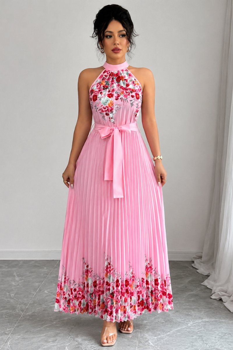 Emilia | Women's Floral Pleated Halter Midi Dress