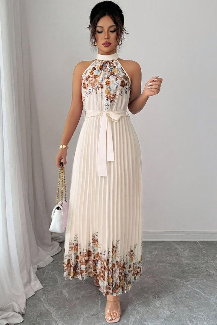 Emilia | Women's Floral Pleated Halter Midi Dress